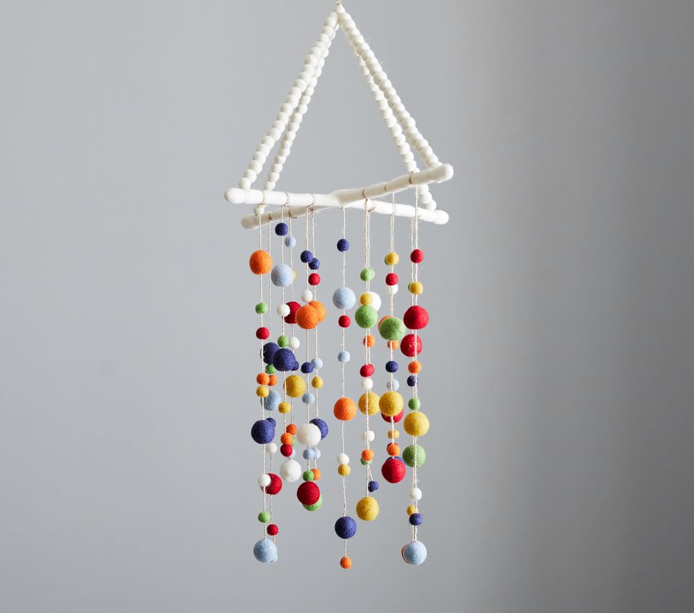 Primary Colours Felted Pom Pom Hanging Mobile